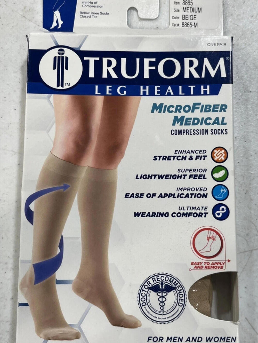 Truform Compression Socks Size Medium For Men And Women- M beige